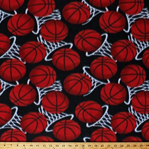 Fleece Basketballs Balls Nets Hoops Allover Sports Fleece Fabric P...