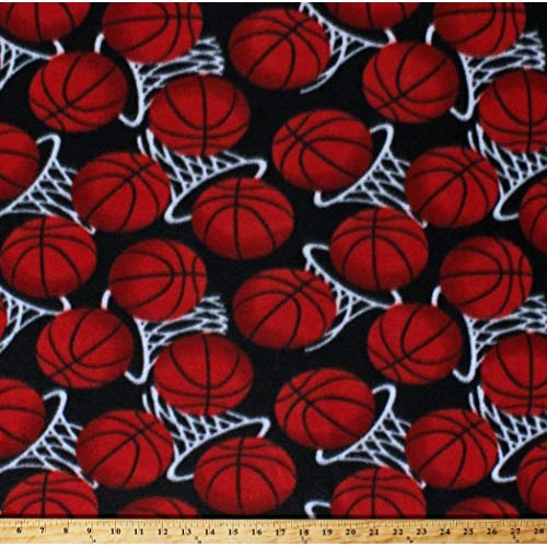 Fleece Basketballs Balls Nets Hoops Allover Sports Fleece Fabric P...
