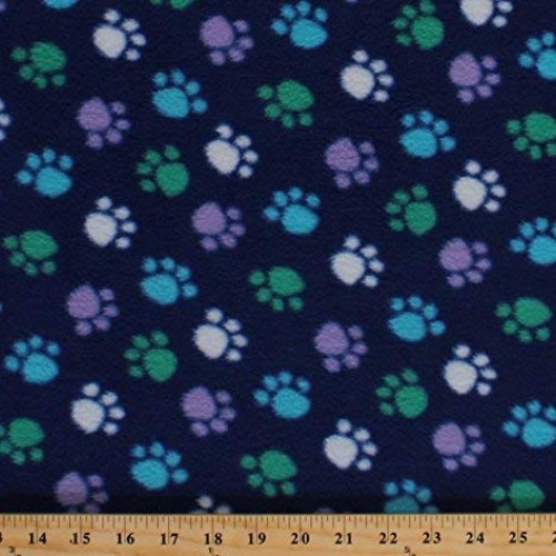 Fleece Blue Green White Purple Paws on Royal Blue Paw Prints Dogs ...
