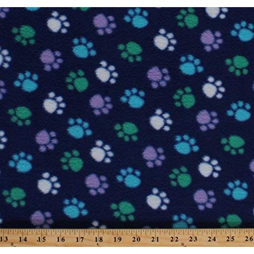 Fleece Blue Green White Purple Paws on Royal Blue Paw Prints Dogs ...