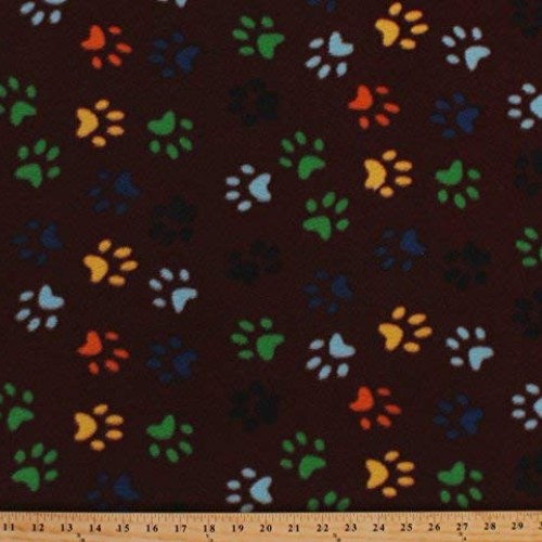 Fleece Colorful Paws on Brown Dogs Puppies Puppy Paw Prints Animal...