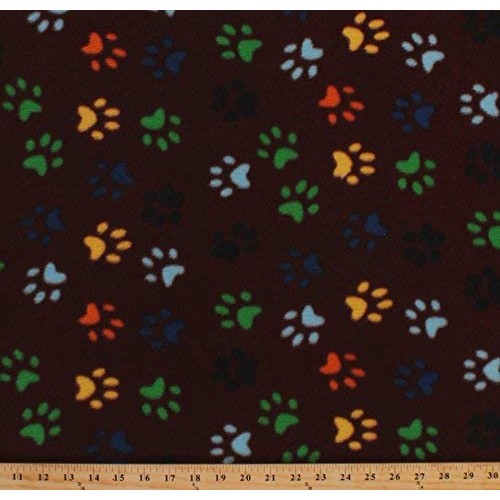 Fleece Colorful Paws on Brown Dogs Puppies Puppy Paw Prints Animal...