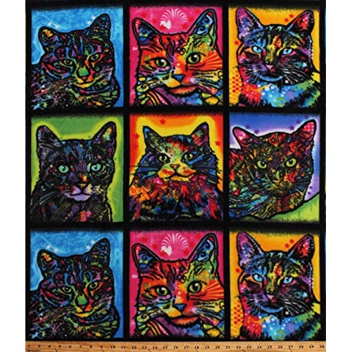 Fleece Crazy for Cats Multi-Color Cats Squares Colorful Artsy Kitt...