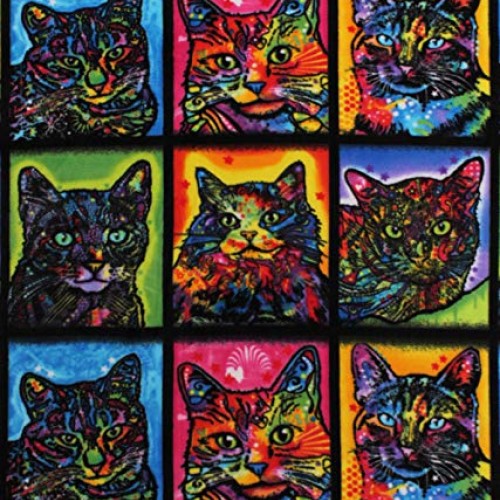 Fleece Crazy for Cats Multi-Color Cats Squares Colorful Artsy Kitt...