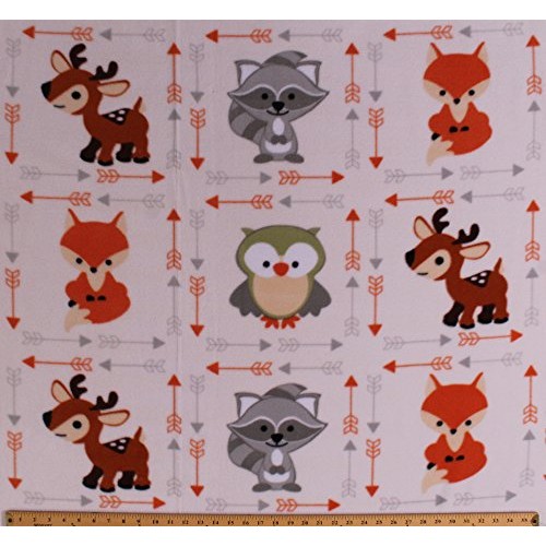 Fleece Foxes Raccoons Owls Deer Woodland Forest Animals Arrows Bud...