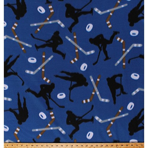Fleece Hockey Players Hockey Sticks and Pucks on Blue Winter Sport...
