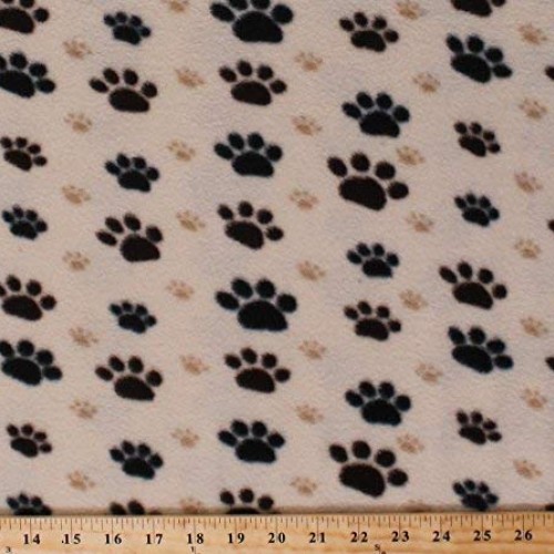 Fleece Large Black Paws with Small Tan Paws Paw Prints Dogs Pets A...