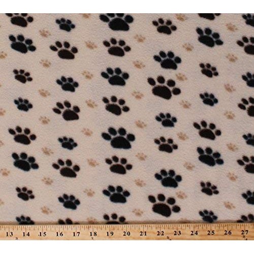 Fleece Large Black Paws with Small Tan Paws Paw Prints Dogs Pets A...