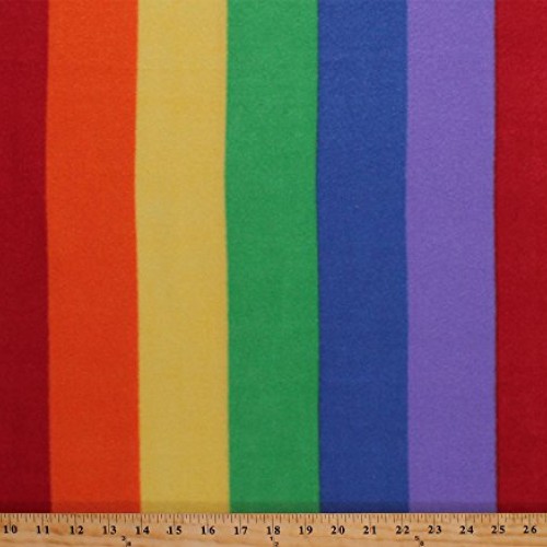 Fleece Rainbow Stripes Multi-Colored Striped Fleece Fabric Print b...