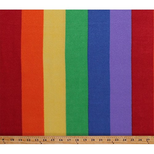 Fleece Rainbow Stripes Multi-Colored Striped Fleece Fabric Print b...