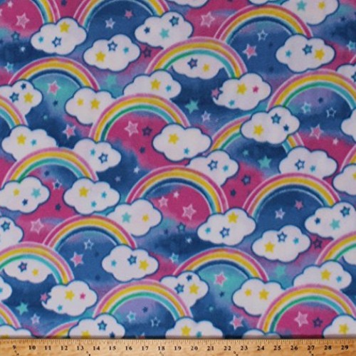 Fleece Rainbows Clouds Stars Sky Pink Blue Green Yellow Kids Child...