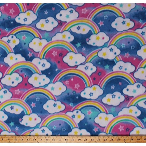 Fleece Rainbows Clouds Stars Sky Pink Blue Green Yellow Kids Child...
