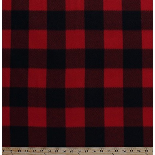 Fleece Red Black Buffalo Plaid Checks Checkered Fleece Fabric Prin...