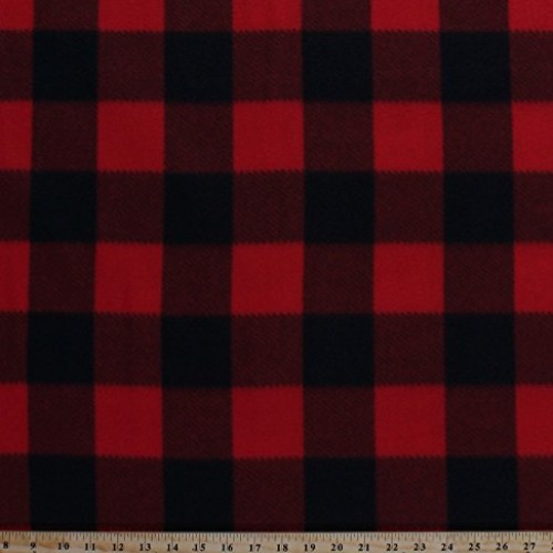 Fleece Red Black Buffalo Plaid Checks Checkered Fleece Fabric Prin...