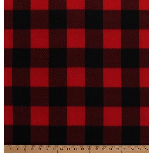 Fleece Red Black Buffalo Plaid Checks Checkered Squares Fleece Fab...