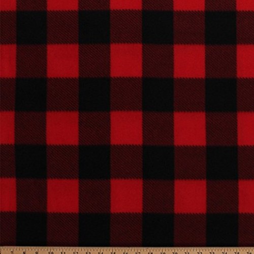 Fleece Red Black Buffalo Plaid Checks Checkered Squares Fleece Fab...
