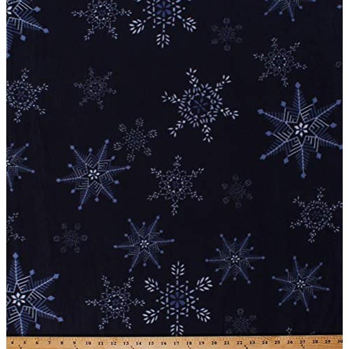 Fleece Snowflakes Snow on Navy Blue Christmas Winter Holidays Flee...