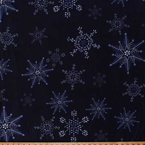 Fleece Snowflakes Snow on Navy Blue Christmas Winter Holidays Flee...
