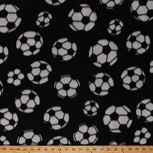 Fleece Soccer Balls Soccerballs Allover on Black Sports Fleece Fab...