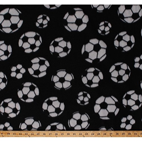 Fleece Soccer Balls Soccerballs Allover on Black Sports Fleece Fab...