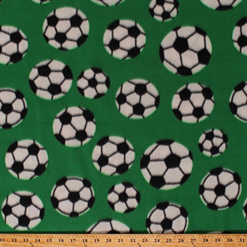 Fleece Soccer Balls Soccerballs Allover on Green Sports Fleece Fab...