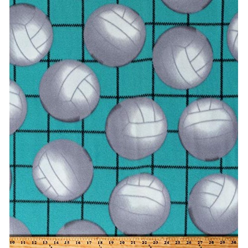 Fleece Volleyballs & Net on Aqua Sports Fleece Fabric Print by The...