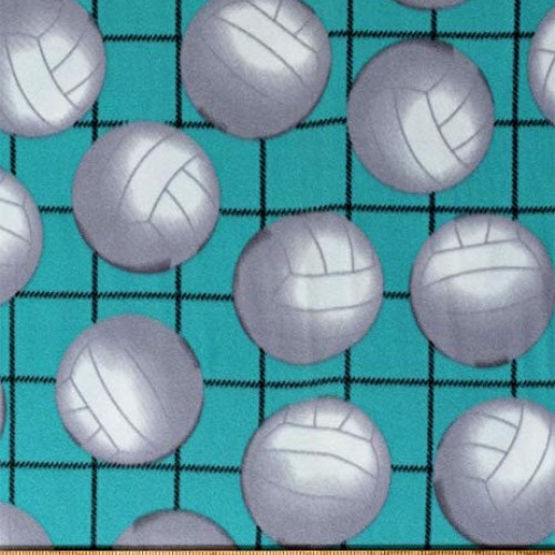 Fleece Volleyballs & Net on Aqua Sports Fleece Fabric Print by The...