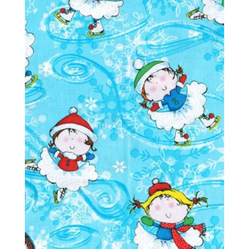 Ice Princess Skater Skaters on Aqua Winter Novelty Cotton Fabric P...