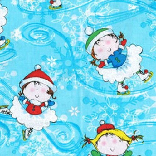 Ice Princess Skater Skaters on Aqua Winter Novelty Cotton Fabric P...