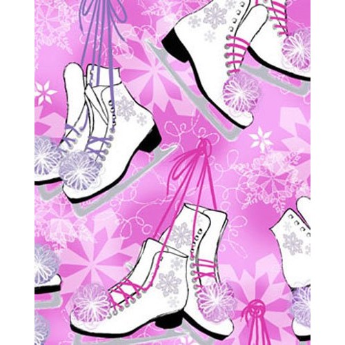 Ice Skates Figure Skating White on Pink Snowflakes Winter Noveltie...