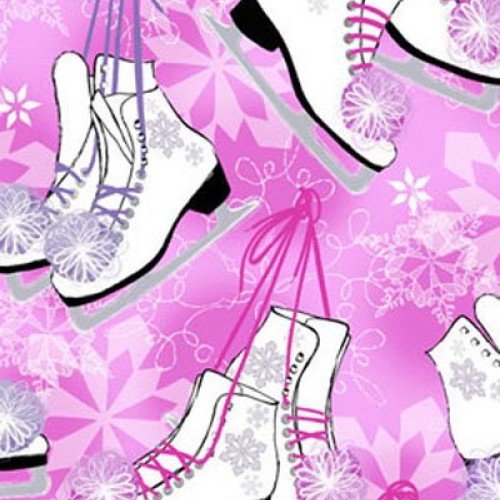 Ice Skates Figure Skating White on Pink Snowflakes Winter Noveltie...