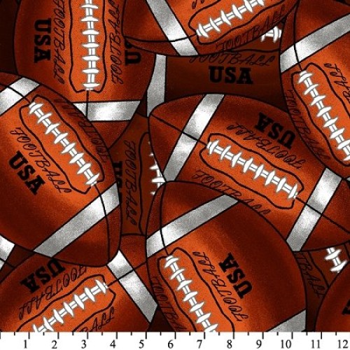 Packed Football Footballs Sports Fleece Fabric Print by The Yard s...