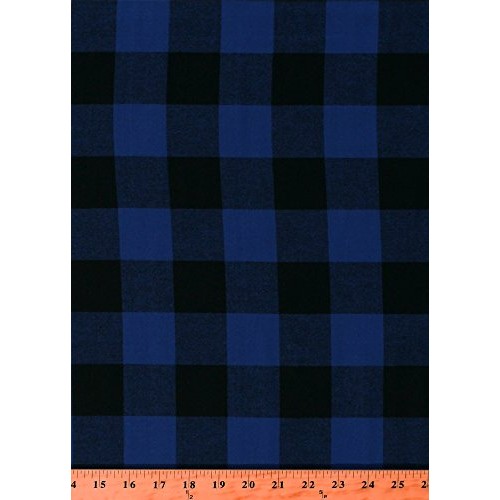 Royal Blue Black Buffalo Plaid Flannel 1.75 Check Fabric by The Yard
