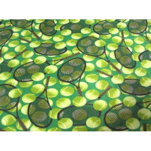 Tennis Ball Balls Rackets on Green Sports Fleece Fabric Print by t...