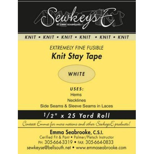 White - 1/2 Fusible Knit Stay Tape - 0.5 X 25 Yards SewkeysE Ext...