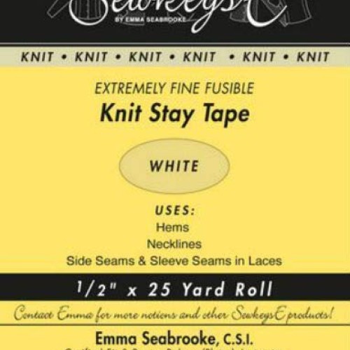 White - 1/2 Fusible Knit Stay Tape - 0.5 X 25 Yards SewkeysE Ext...