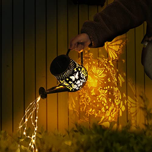 Watering Can with Lights, Solar Lights Outdoor Butterfly Art Garde...