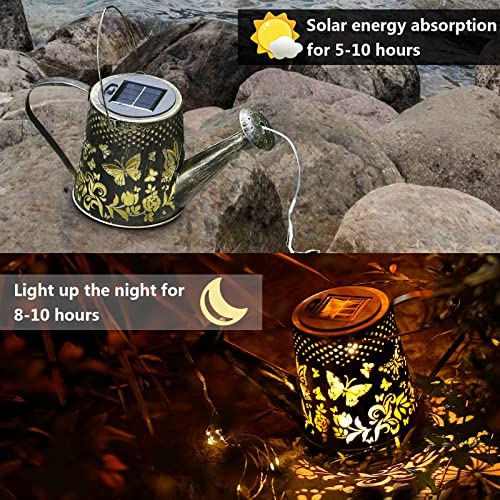 Watering Can with Lights, Solar Lights Outdoor Butterfly Art Garde...