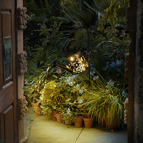 Watering Can with Lights, Solar Lights Outdoor Butterfly Art Garde...