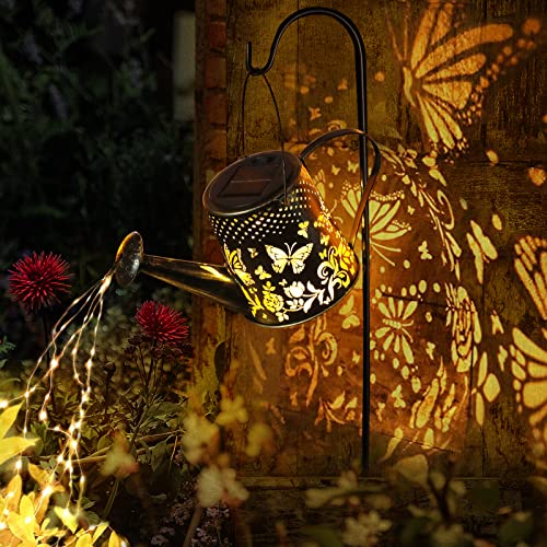 Watering Can with Lights, Solar Lights Outdoor Butterfly Art Garde...