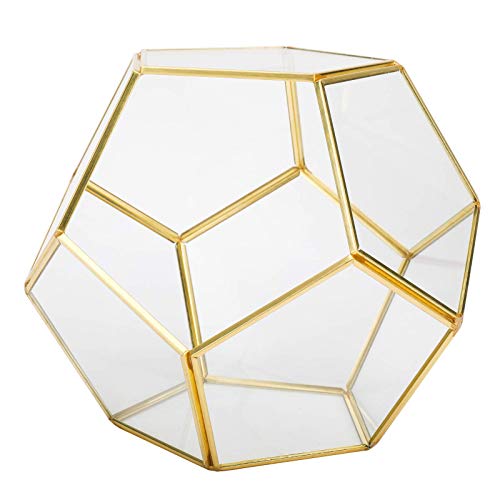 Finderomend Gold Glass Geometric Terrarium, Pentagon Regular Brass...