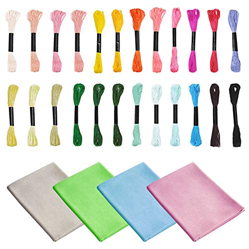 Set of 28, Needlework Fabric and Rainbow Color Embroidery Floss, f...