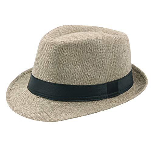 Jazz Hat Mens Breathable Linen Top Hat Outdoor Sun Hat Curly Brim...