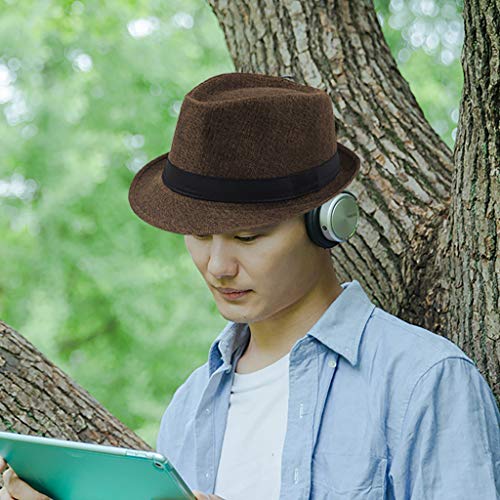 Jazz Hat Mens Breathable Linen Top Hat Outdoor Sun Hat Curly Brim...