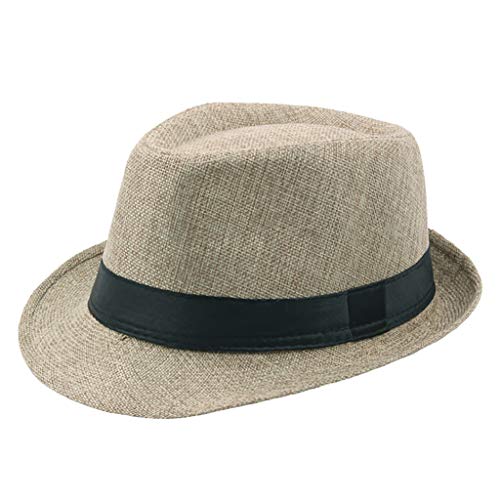 Jazz Hat Mens Breathable Linen Top Hat Outdoor Sun Hat Curly Brim...