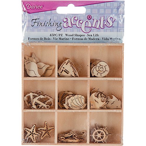 Finishing Accents 23466 Wooden Shapes Sea Life in Wood Box 45 Pie...