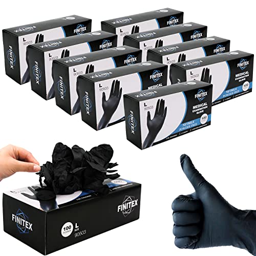 FINITEX Black Nitrile Disposable Medical Exam Gloves - Case of 100...