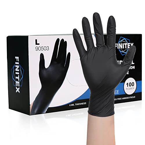 FINITEX Black Nitrile Disposable Medical Exam Gloves - Case of 100...