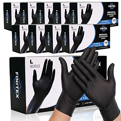 FINITEX Black Nitrile Disposable Medical Exam Gloves - Case of 100...
