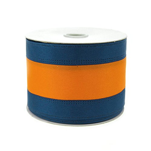 Stripe Sports Theme Ribbon Wired Edge, 2-1/2-inch, 10-Yard Navy/O...